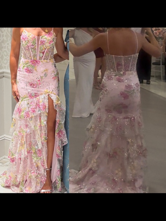 Jovani Dresses & Skirts - Jovani Pink Floral Embellished High-Low Evening Gown